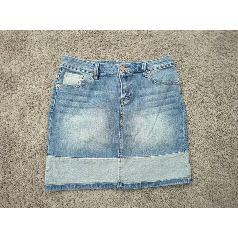 Soho Denim Skirt Womens 4 Blue Reversed Cuffed Hem Stretch Mini Retro 90s